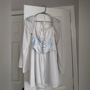 Mini Fairy Dress With Blue Floral Sewn On Corset with Ruffles